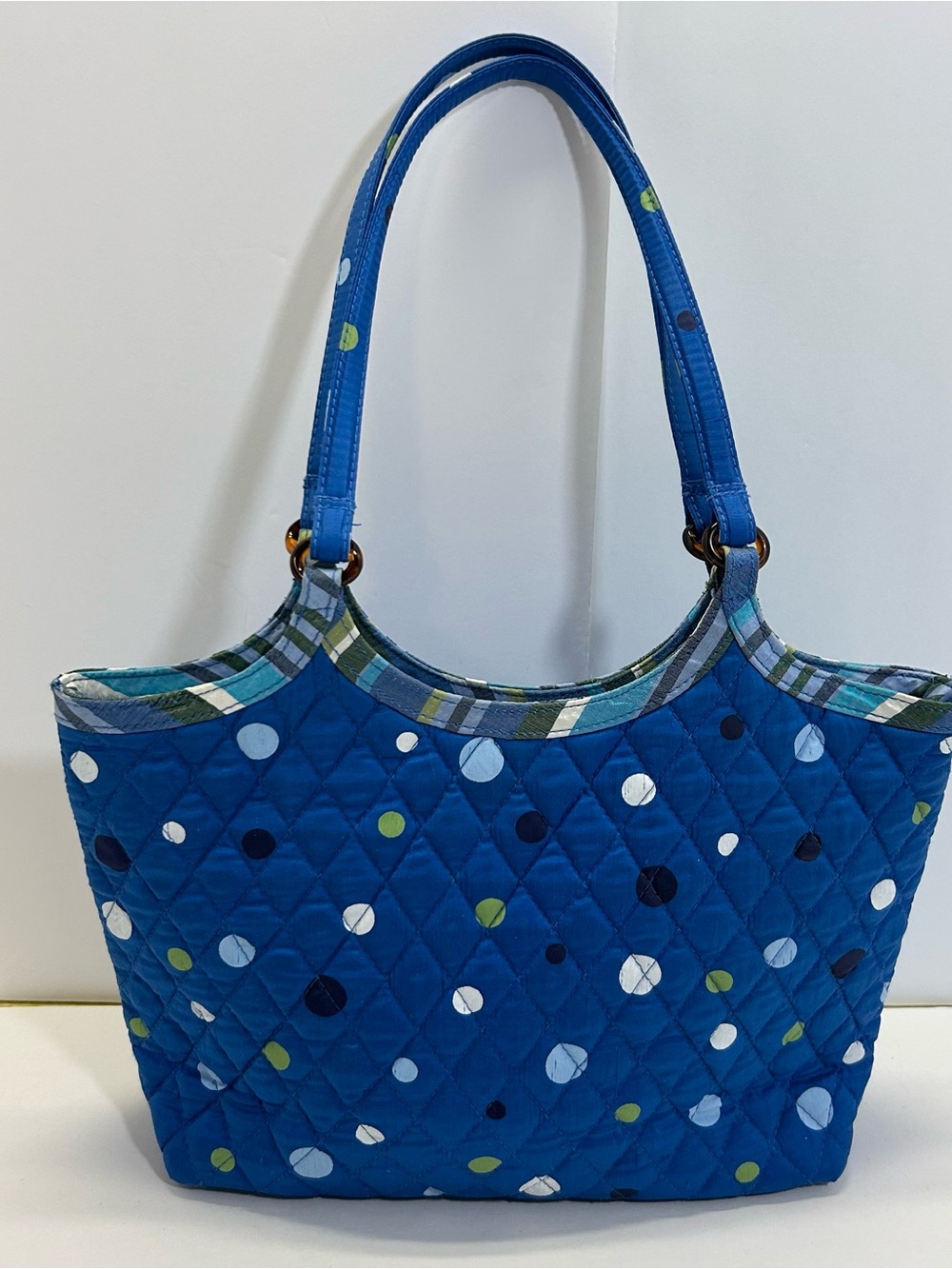 Vera Bradley Quilted Blue Polka Dot Tote Bag double handle purse